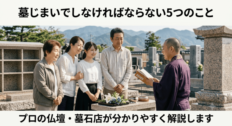 墓じまいでしなければならない5つのことを解説するイメージ