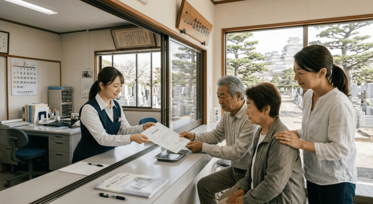 墓じまいに伴い自治体へ改葬許可を申請する様子